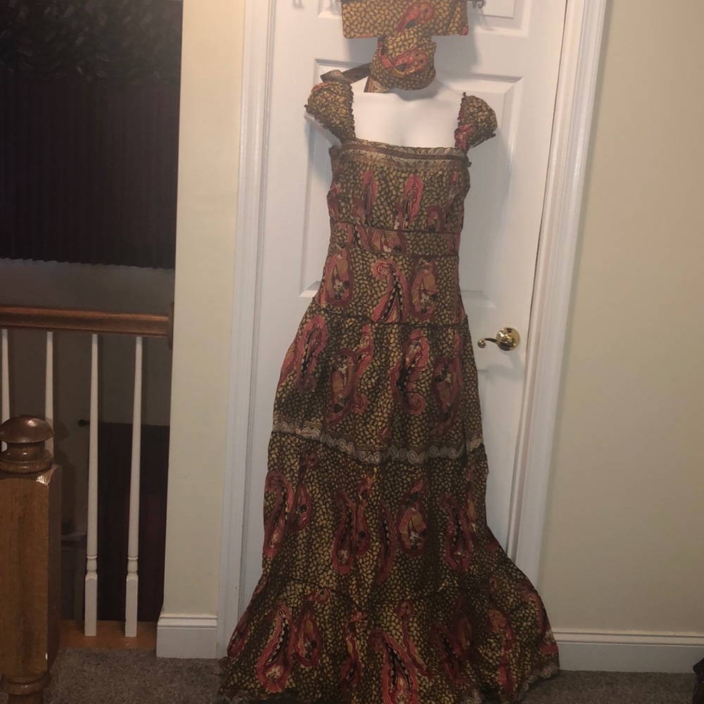 Preowned 3pcs set maxi dress, scarf & purse